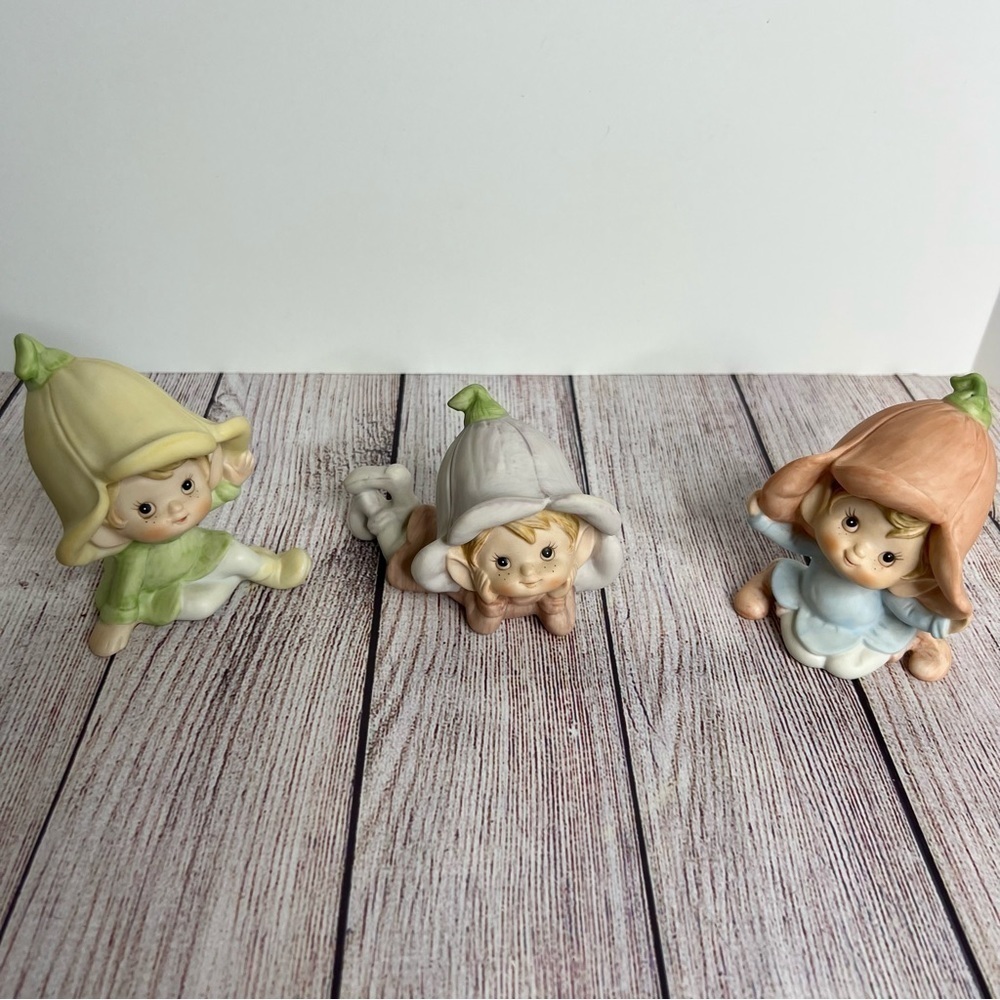 3 Vintage Homco Elves Pixies Fairy Figurines 5615 Pastels